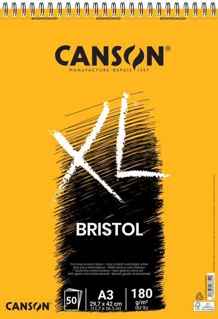 Bristolpapier Canson XL Bristol 50vel 180gr A3 extra wit