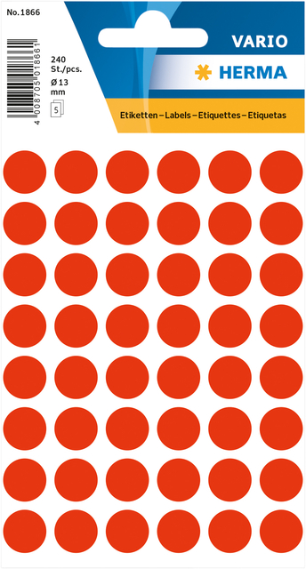Etiket HERMA 1866 rond 12mm fluor rood 240 stuks
