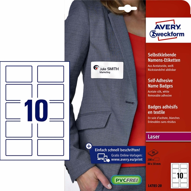 Naambadge etiket Avery L4785-20 80x50mm 200 etiketten