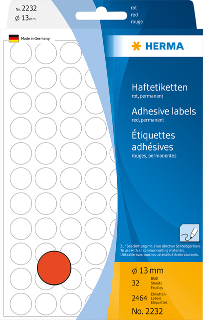 Etiket HERMA 2232 rond 13mm rood 2464 stuks