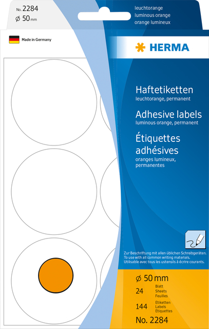 Etiket HERMA 2284 rond 50mm fluor oranje 144 stuks