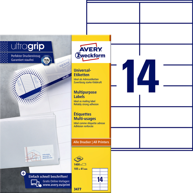 Etiket Avery 3477 105x41mm wit 1400 stuks