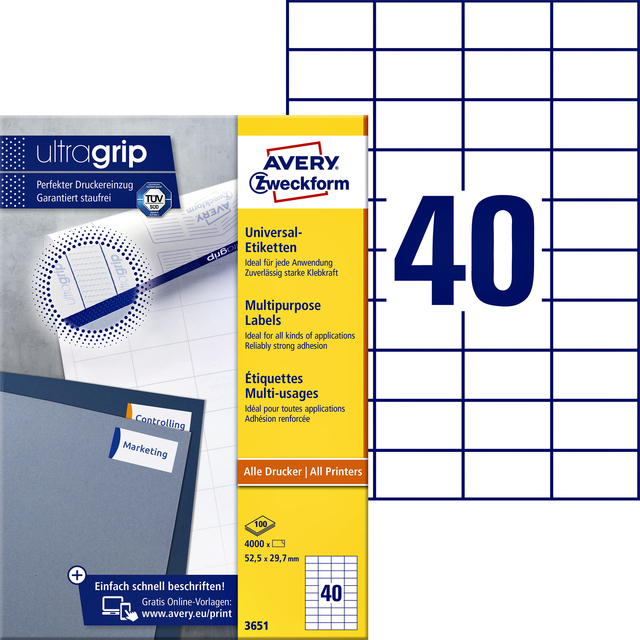 Etiket Avery 3651 52.5x29.7mm wit 4000 stuks