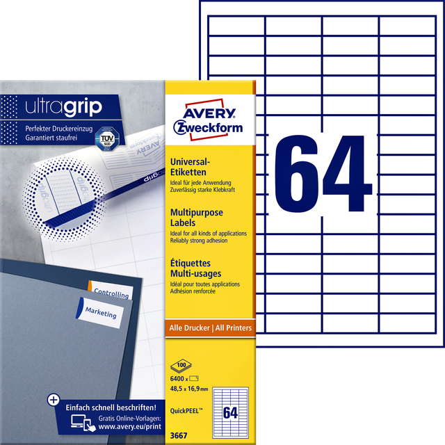 Etiket Avery 3667 48.5x16.9mm wit 6400 stuks