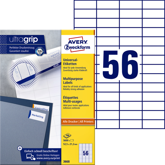 Etiket Avery 3668 52.5x21.2mm wit 5600 stuks