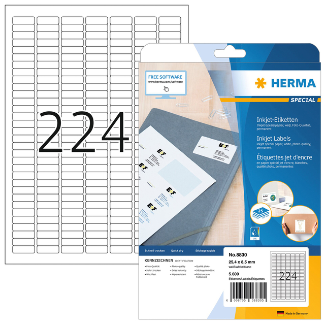 Etiket HERMA 8830 25.4x8.5mm mat wit 5600 stuks