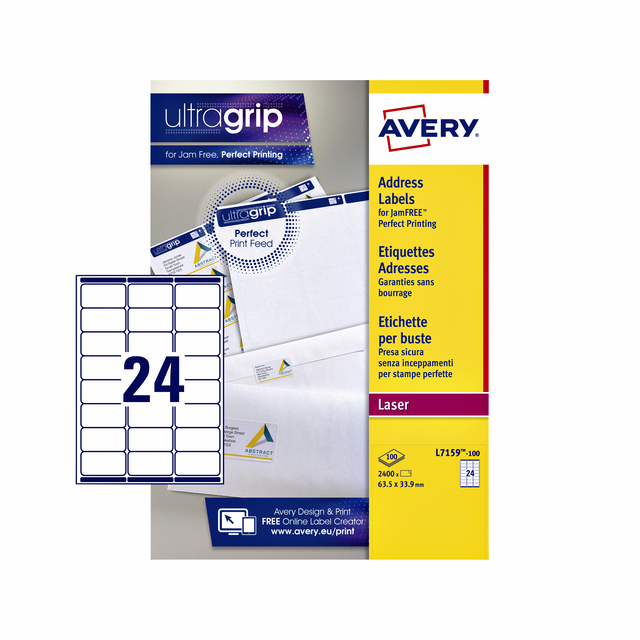 Etiket Avery L7159-100 63.5x33.9mm wit 2400 stuks