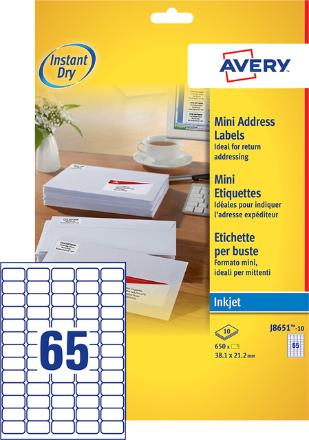 Etiket Avery J8651-10 38.1x21.2mm wit 650 stuks