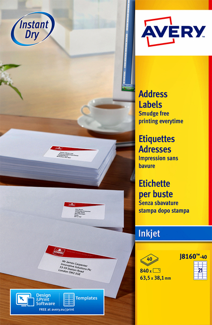 Etiket Avery J8160-25 63.5x38.1mm wit 525 stuks