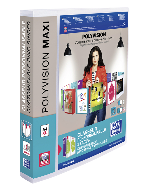 Presentatieringband Oxford Polyvision Maxi A4 XL 4-rings D-mechaniek 40mm transparant