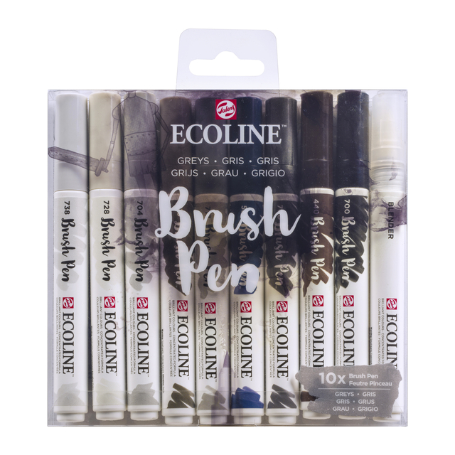 Brushpen Talens Ecoline set à 10 stuks grijs
