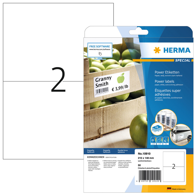 Etiket HERMA Power 10910 210x148mm wit 50 stuks