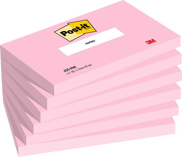 Memoblok Post-it 655 76x127mm roze 6 stuks