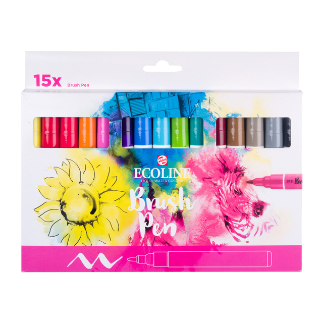 Brushpen Talens Ecoline set à 15 stuks assorti