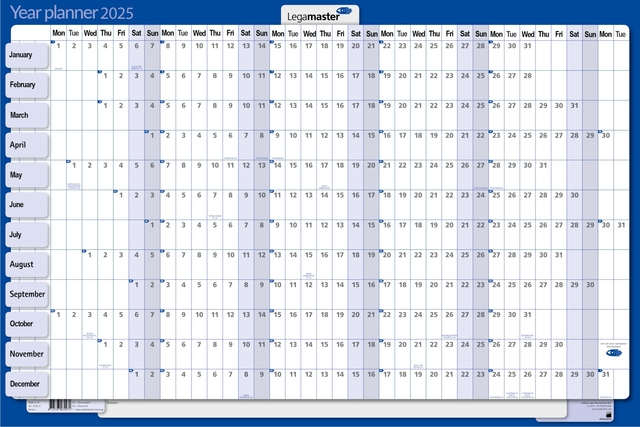 Jaarplanner 2027 Legamaster 90x60cm horizontaal gelamineerd en oprolbaar Engelstalig
