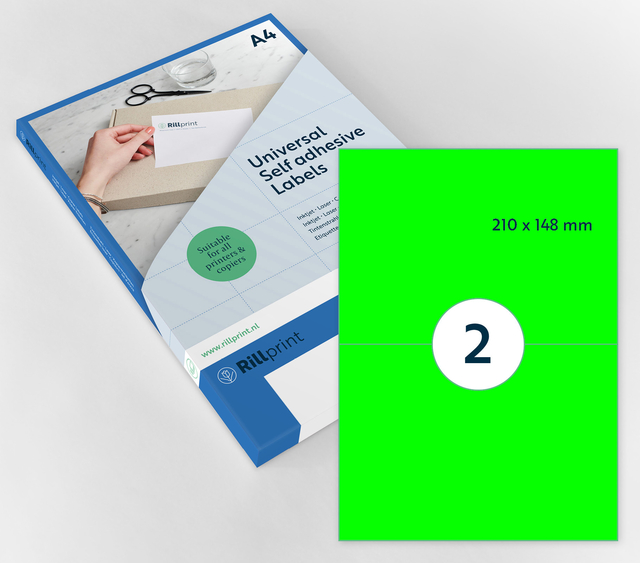 Etiket Rillprint 210x148mm fluor groen 200 stuks