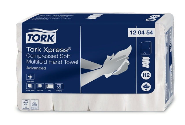 Handdoek Tork H2 Xpress compressed Advanced multifold 2-laags 212x320mm 12x200 vel wit 120454