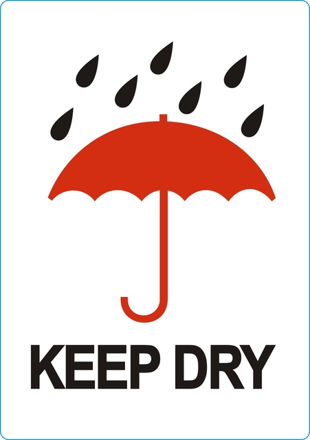 Waarschuwingsetiket IEZZY keep dry 74mmx105mm 500 stuks