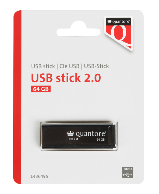 USB stick 2.0 Quantore USB-A 64GB zwart