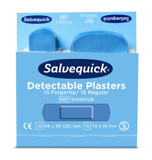 Pleisters Salvequick blauw detectabel mix 6x 30 stuks