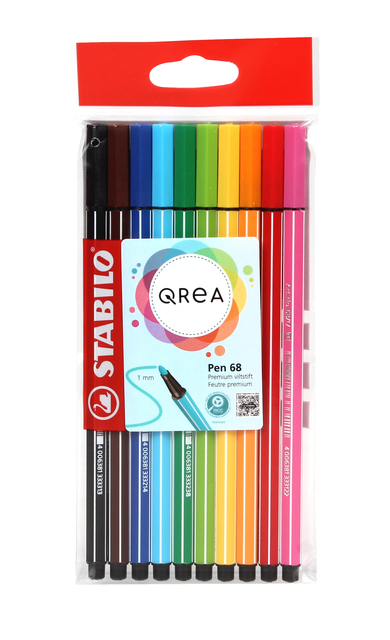 Viltstift STABILO Pen 68/10 Qrea Edition medium assorti 10 stuks