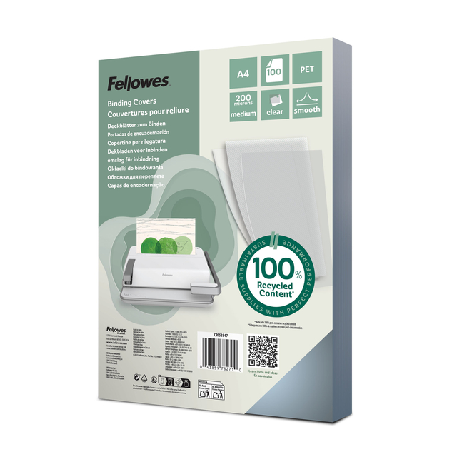 Voorblad Fellowes A4 PET 200micron recycled 100 stuks
