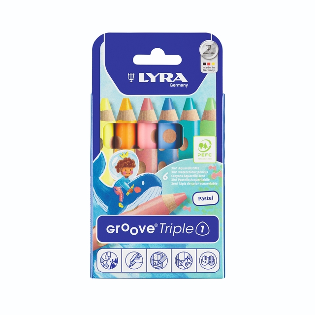 Kleurpotlood LYRA Groove Triple One extra dik set à 6 pastelkleuren