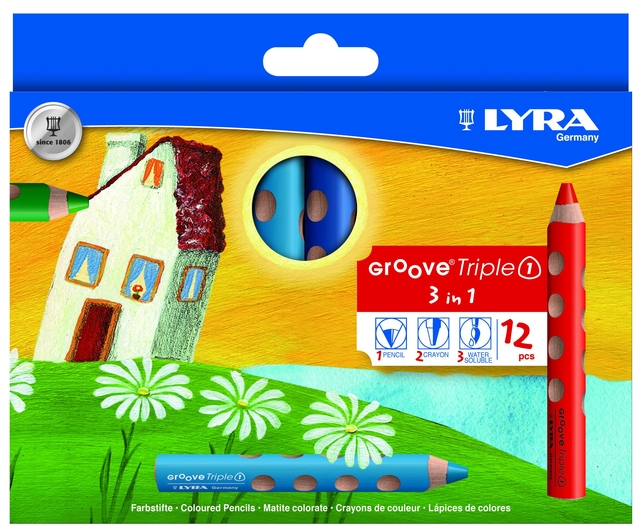Kleurpotlood LYRA Groove Triple One extra dik set à 12 kleuren