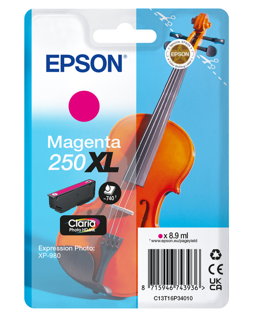 Inktcartridge Epson 250XL T16P34 rood