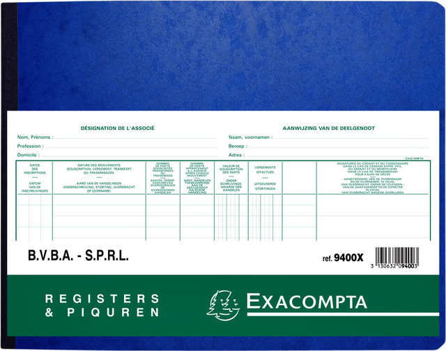 Register Piqure aandeelhouder BVBA/ SPRL 320x240mm 80vel groen