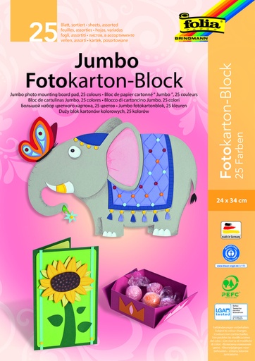 [141669] Fotokartonblok Folia 300gr 24x34cm 25vel jumbo assorti