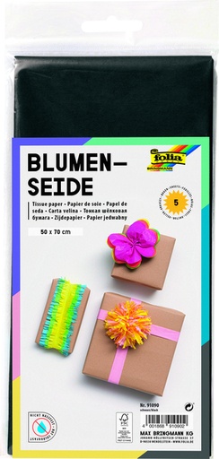 [141931] Zijdevloeipapier Folia 50x70cm 20gr nr90 zwart 5 vel