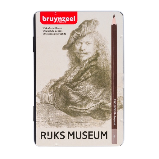 [640308] Grafietpotlood Bruynzeel Rijksmuseum Rembrandt van Rijn blik à 12 hardheden grijs
