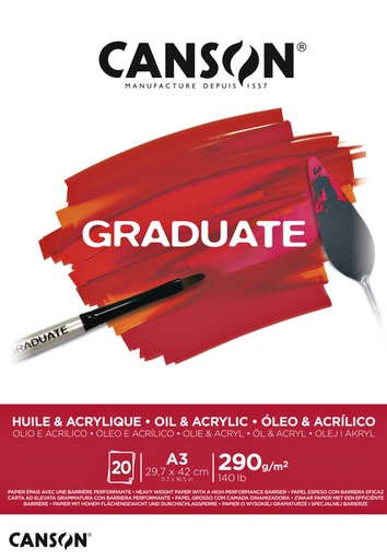 [746258] Schilderpapier Canson Graduate Oil & Acrylic 20vel 290gr A3 natuurlijk wit