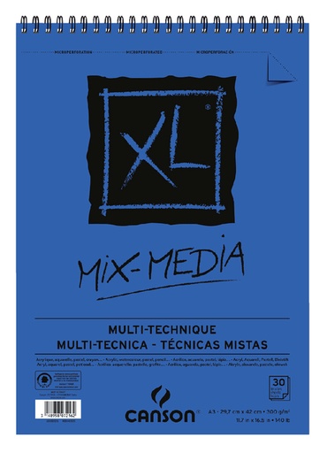 [746276] Mixed mediapapier Canson XL Textured Mixed Media 30vel 300gr A3 wit