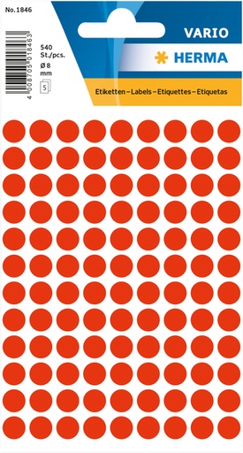 [810909] Etiket HERMA 1846 rond 8mm fluor rood 540 stuks