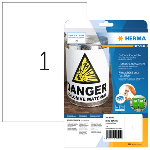 [810912] Etiket HERMA 9500 210x297mm weerbestendig wit 10 stuks