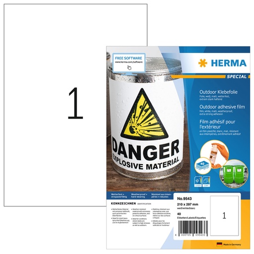 [810928] Etiket HERMA 9543 210x297mm weerbestendig wit 40 stuks