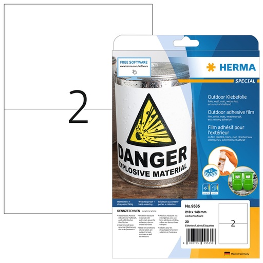 [810947] Etiket HERMA 9535 210x148mm weerbestendig wit 20 stuks