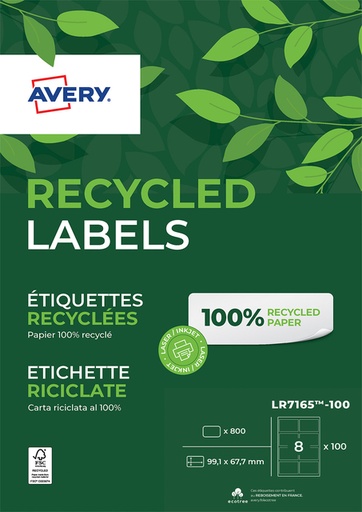 [811047] Etiket Avery LR7165-100 99.1x67.7mm recycled wit 800 stuks