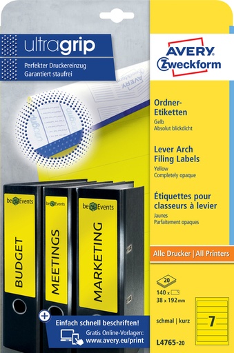 [811062] Rugetiket Avery smal 38x192mm zelfklevend geel