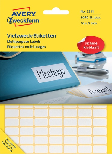 [811076] Etiket Avery 3311 16x9mm wit 2646 stuks