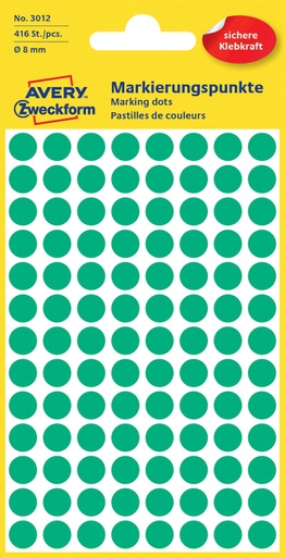 [811154] Etiket Avery 3012 rond 8mm groen 416 stuks