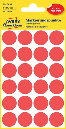 [811162] Etiket Avery 3004 rond 18mm rood 96 stuks