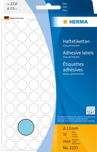 [816143] Etiket HERMA 2233 rond 13mm blauw 2464 stuks