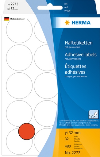 [816222] Etiket HERMA 2272 rond 32mm rood 480 stuks