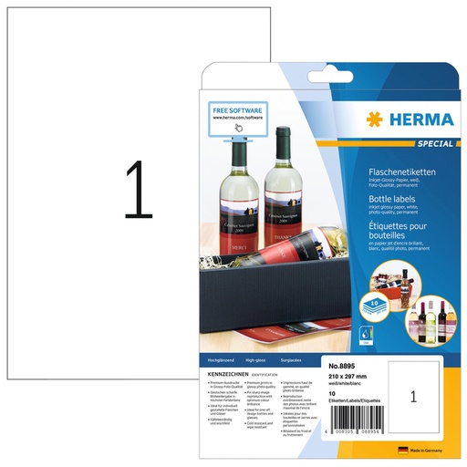 [816673] Etiket HERMA 8895 210x297mm A4 glossy wit 10 stuks
