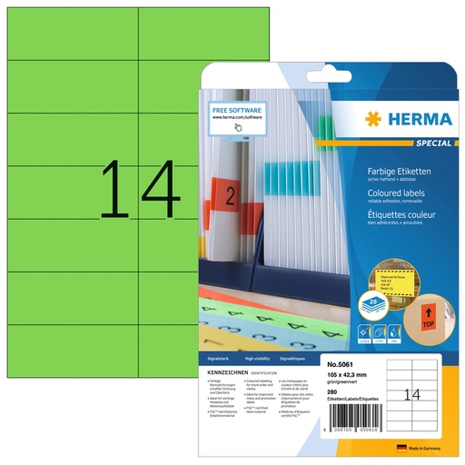 [817524] Etiket HERMA 5061 105x42.3mm verwijderbaar groen 280 stuks