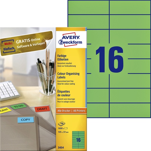 [817545] Etiket Avery 3454 105x37mm groen 1600 stuks