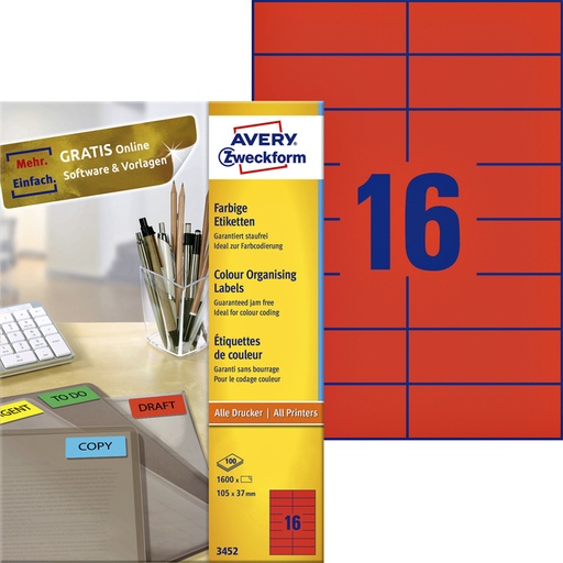 [817548] Etiket Avery 3452 105x37mm rood 1600 stuks